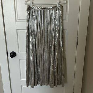 Anthropologie silver crinkle skirt